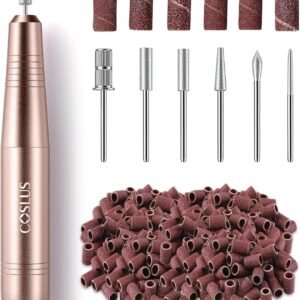 COSLUS Portable Electric Nail Drill Machine for Acrylic Gel Dip Power Nails, Manicure and Pedicure Polish Kit with Bits Sanding Bands, Suitable for Home Salon, Gold