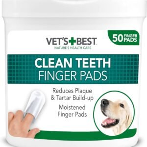 Vet's Best Teeth Finger Pads 50 Pack, Dog Dental Care for Dog Teeth Cleaning, Safe Vet Approved, Breath Freshener, Tartar Remover, All Natural Organic, Soaked Finger Wipes