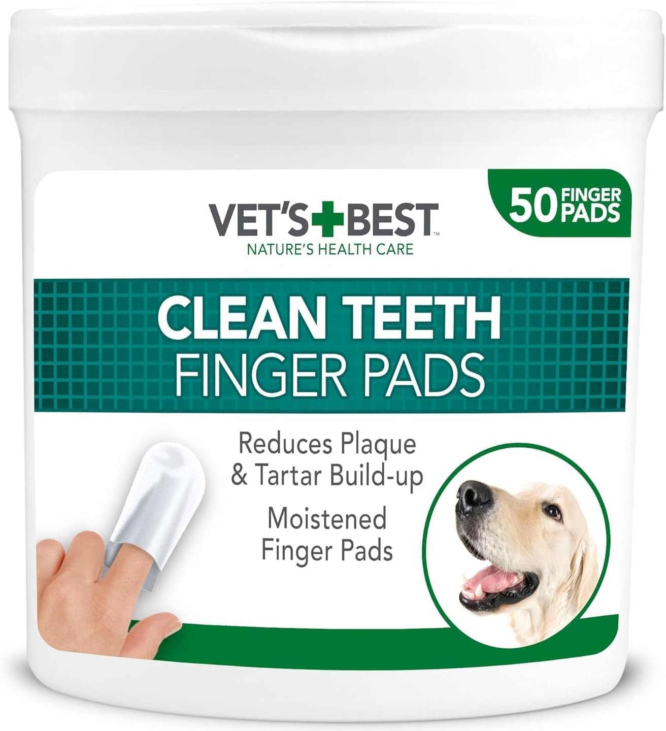 Vet's Best Teeth Finger Pads 50 Pack, Dog Dental Care for Dog Teeth Cleaning, Safe Vet Approved, Breath Freshener, Tartar Remover, All Natural Organic, Soaked Finger Wipes