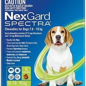 NexGard Spectra for Dogs 7.6-15kg - Flea, Tick & Worm Chewable Tablet - 6 Pack