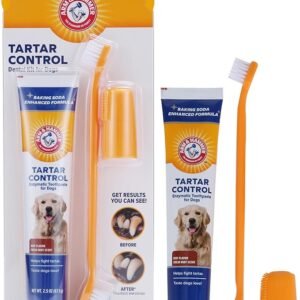Arm & Hammer Dog Dental Care Tartar Control Kit for Dogs | Contains Toothpaste, Toothbrush & Fingerbrush | Reduces Plaque & Tartar Buildup | Safe for Puppies, 3Piece Kit, Beef Flavor