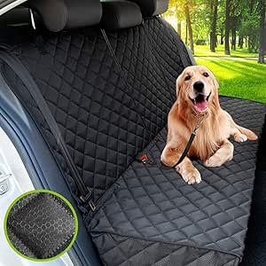 Dog Car Seat Cover for Back Seat, Waterproof Pet Car Seat Cover Bench Seat Back Seat Protector with Side Flaps 600D Oxford Nonslip Anti Scratch Car Back Seat Cover with Dog Seatbelt