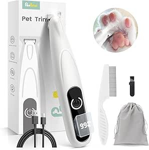 PAPMINI Dog Paw Trimmer with LED Display - Quiet Electric Dog Trimmer Shaver for Paws, Eyes, Ears, Feet and Face, TYPE-C Cordless Pet Hair Clippers Grooming Kit for Small to Large Dogs Cats (White)